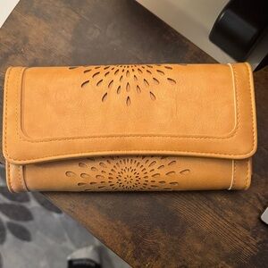 Elegant Tan Women's Wallet with Laser Cut Design